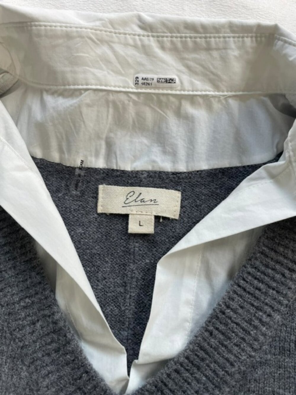 The Elan Women's Long Sleeve Layered Sweater Vest Shirt in Gray White, Size L is - Picture 3 of 6